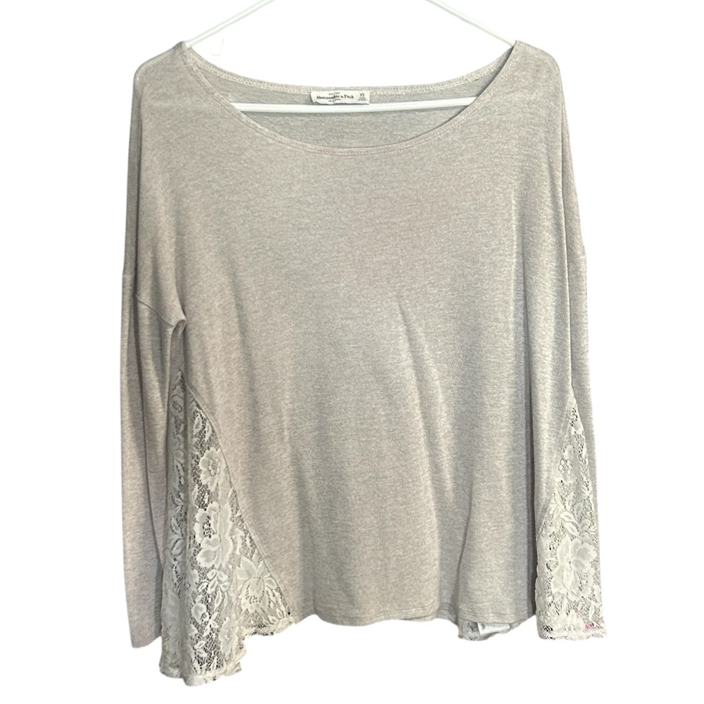 Abercrombie & Fitch Light Oatmeal Lace Sleeve Top